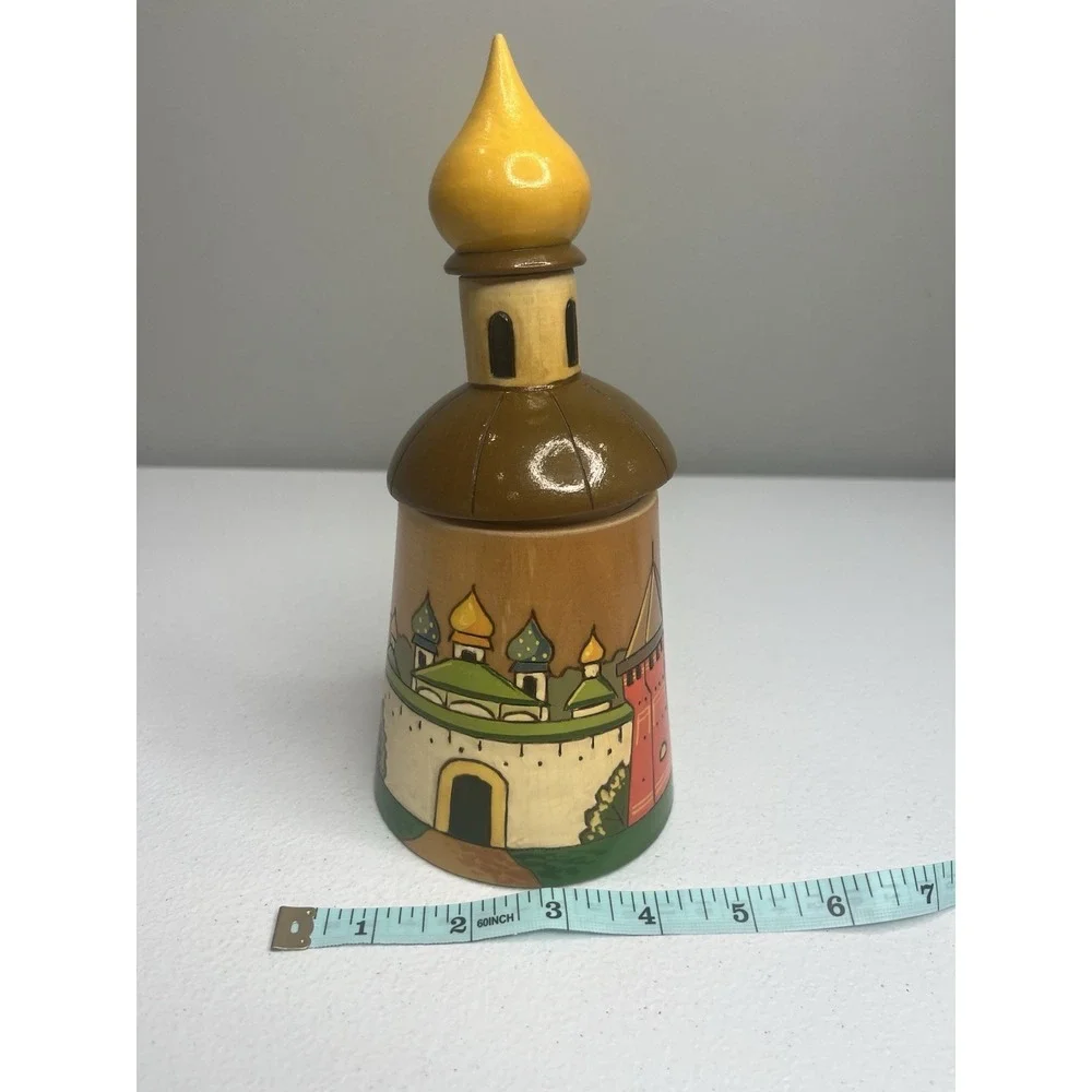 Vtg Russian‎ Treasure Box Canister Jar Hand Carved Wooden Lidded Made In USSR
